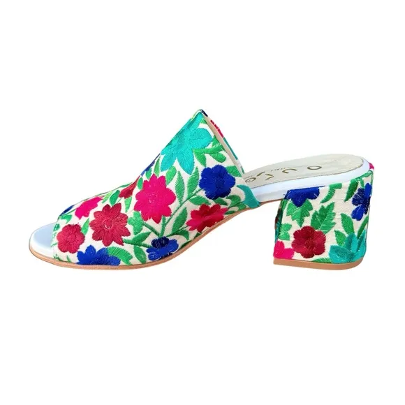 Anthropologie Ouigal Phoebe Sandals Floral Embroidered Multicolor Italian Mules