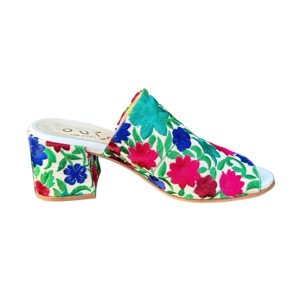 Anthropologie Ouigal Phoebe Sandals Floral Embroidered Multicolor Italian Mules