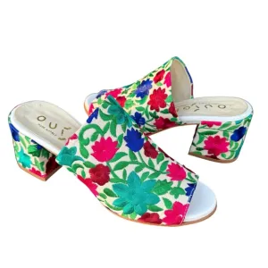 Anthropologie Ouigal Phoebe Sandals Floral Embroidered Multicolor Italian Mules