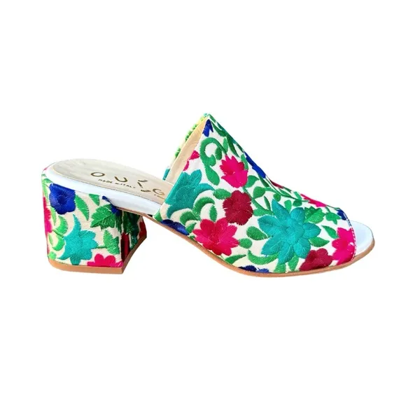 Anthropologie Ouigal Phoebe Sandals Floral Embroidered Multicolor Italian Mules
