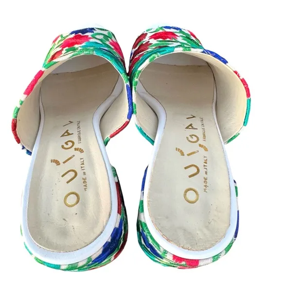 Anthropologie Ouigal Phoebe Sandals Floral Embroidered Multicolor Italian Mules