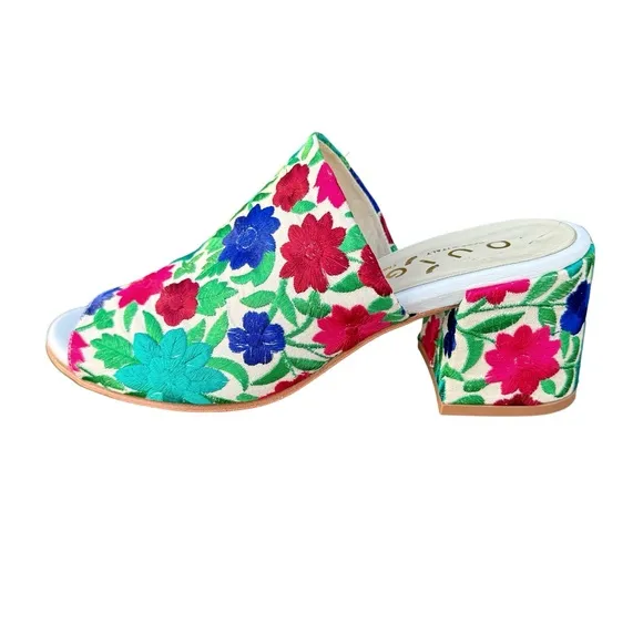 Anthropologie Ouigal Phoebe Sandals Floral Embroidered Multicolor Italian Mules