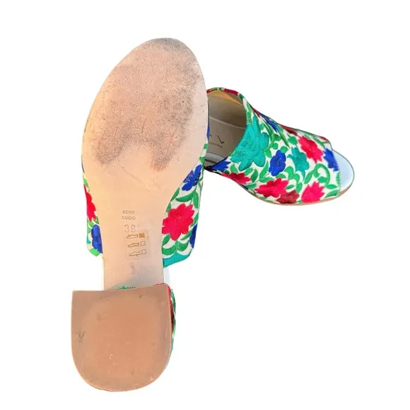 Anthropologie Ouigal Phoebe Sandals Floral Embroidered Multicolor Italian Mules
