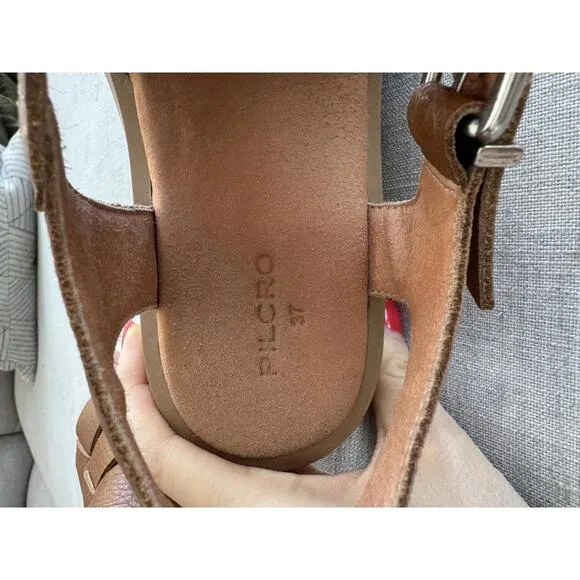 Anthropologie Pilcro Fisherman Platform Sandals Brown Leather Size 37 EU 6.5