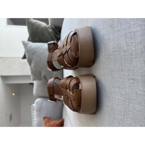 Anthropologie Pilcro Fisherman Platform Sandals Brown Leather Size 37 EU 6.5