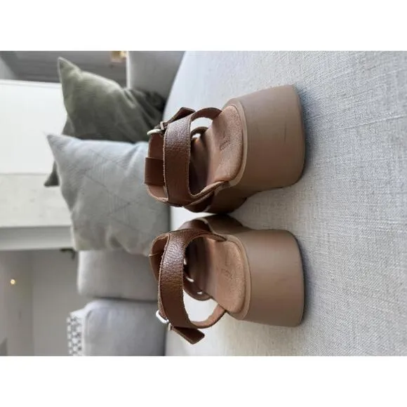 Anthropologie Pilcro Fisherman Platform Sandals Brown Leather Size 37 EU 6.5