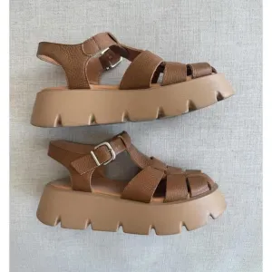 Anthropologie Pilcro Fisherman Platform Sandals Brown Leather Size 37 EU 6.5
