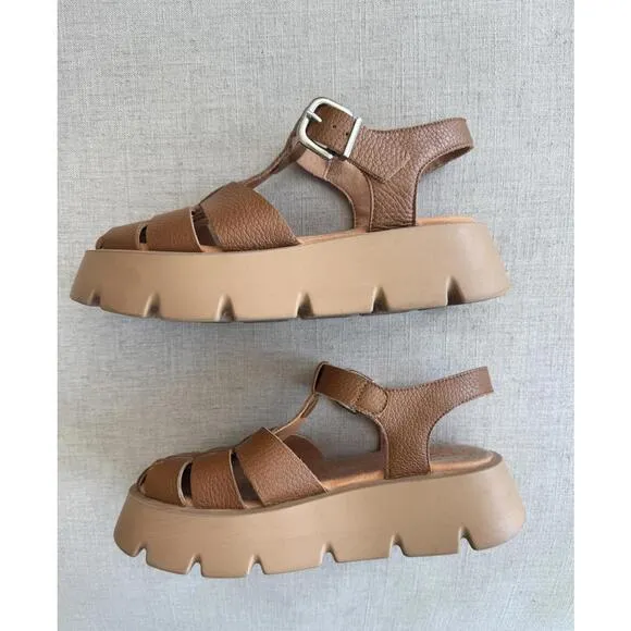 Anthropologie Pilcro Fisherman Platform Sandals Brown Leather Size 37 EU 6.5