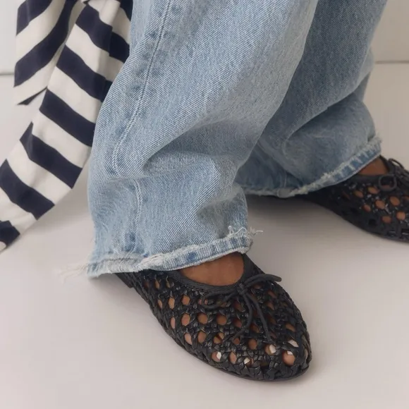 Anthropologie Pilcro Woven Leather Ballet Flats Black New