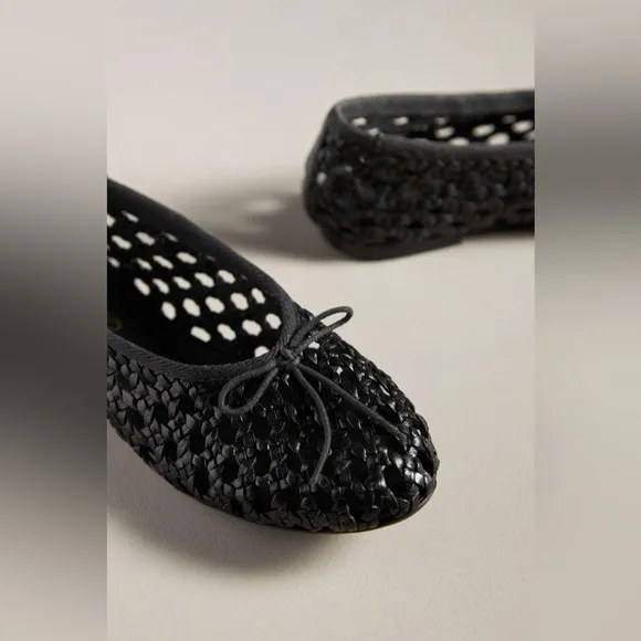 Anthropologie Pilcro Woven Leather Ballet Flats Black New