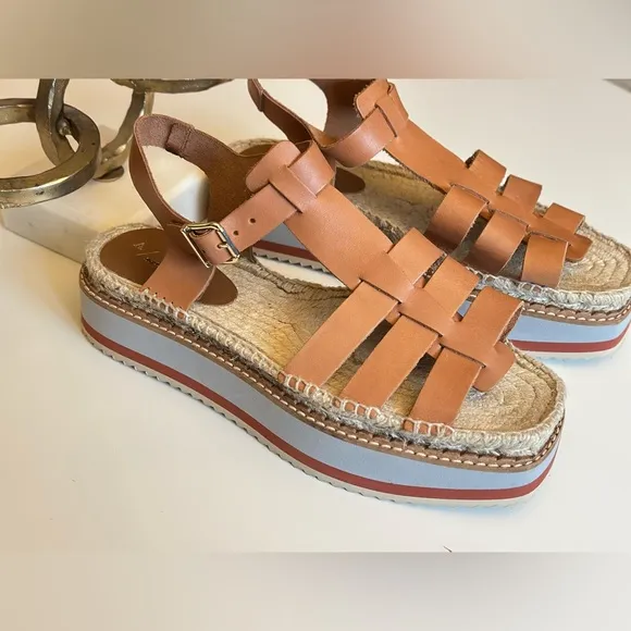 Anthropologie sporty platform leather tan espadrille Sandals size 9.5 / 10 NWOB
