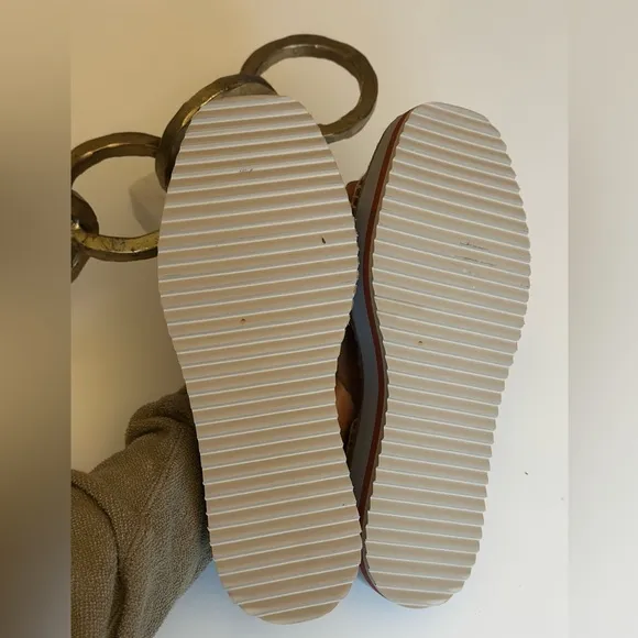 Anthropologie sporty platform leather tan espadrille Sandals size 9.5 / 10 NWOB