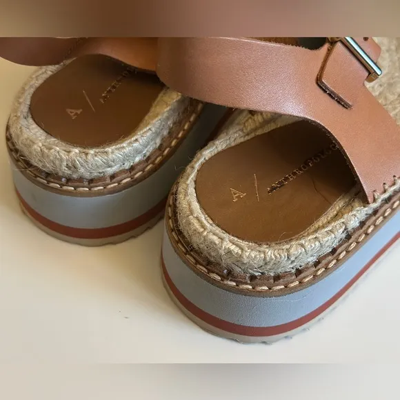 Anthropologie sporty platform leather tan espadrille Sandals size 9.5 / 10 NWOB