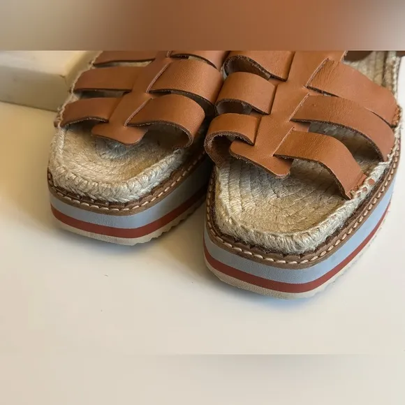 Anthropologie sporty platform leather tan espadrille Sandals size 9.5 / 10 NWOB