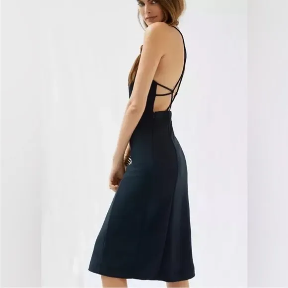 Anthropologie Slim Strappy Midi Little Black Dress Size small