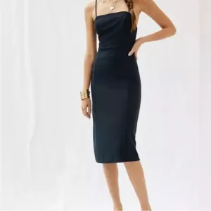 Anthropologie Slim Strappy Midi Little Black Dress Size small