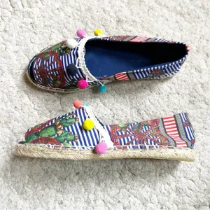 Antica Sartoria: Pom-Pom Cacti Wagon Wheel Slip On Peep Toe Espadrilles Size 39