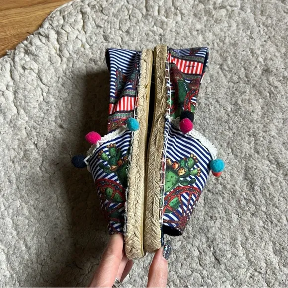 Antica Sartoria: Pom-Pom Cacti Wagon Wheel Slip On Peep Toe Espadrilles Size 39