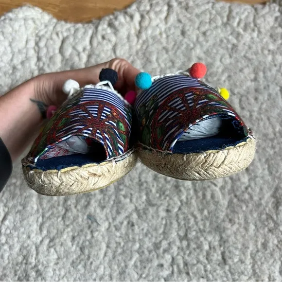 Antica Sartoria: Pom-Pom Cacti Wagon Wheel Slip On Peep Toe Espadrilles Size 39