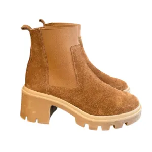 Antonio De Faria Tara Chelsea Tan Heeled Boots Chunky Sole Suede Women’s 6.5