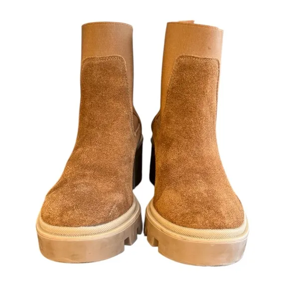 Antonio De Faria Tara Chelsea Tan Heeled Boots Chunky Sole Suede Women’s 6.5