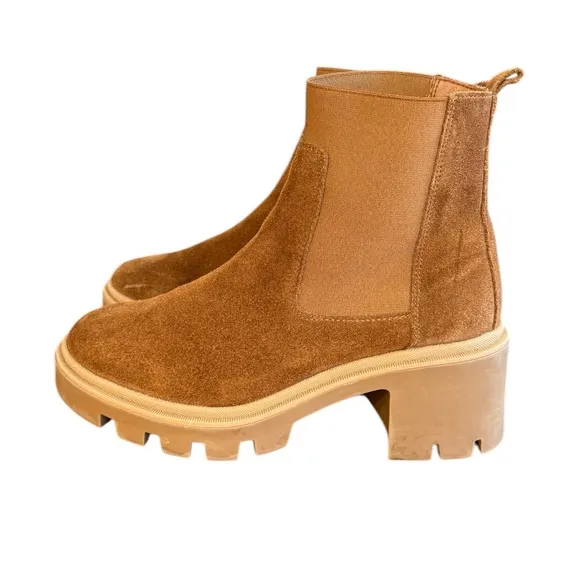 Antonio De Faria Tara Chelsea Tan Heeled Boots Chunky Sole Suede Women’s 6.5
