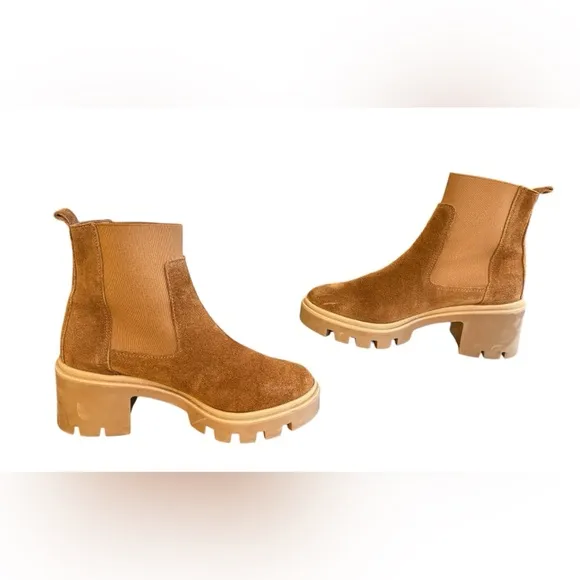 Antonio De Faria Tara Chelsea Tan Heeled Boots Chunky Sole Suede Women’s 6.5