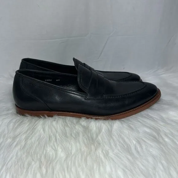 Antonio Maurici Midnight Blue/Black Leather Penny. Loafers Sz 40