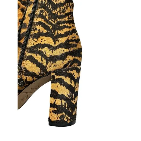 ANTONIO MELANI ANIMAL Print Fur Leather Sole Ankle High Heel Boots Size 7 1/2