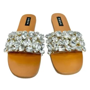 AQUA Sandals Womens Size 8.5 Embellished Open Toe Summer Slides NEW