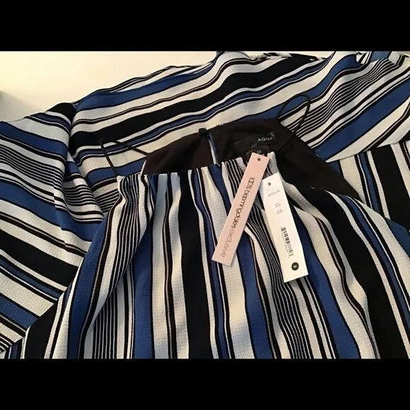 Aqua Swing Dress Blue Striped Size M