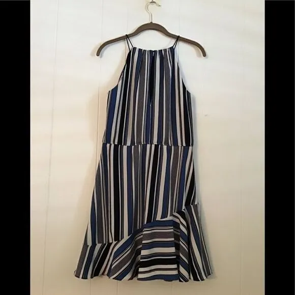 Aqua Swing Dress Blue Striped Size M