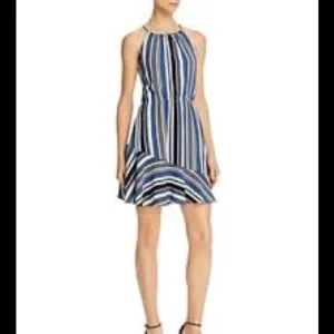 Aqua Swing Dress Blue Striped Size M