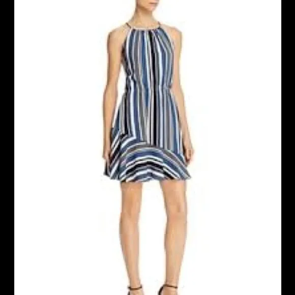 Aqua Swing Dress Blue Striped Size M