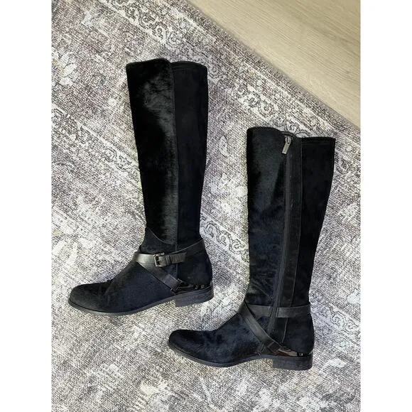 Aquatalia Marvin K Calf Hair Black Leather Riding Boots 8 Made in Italy Tall