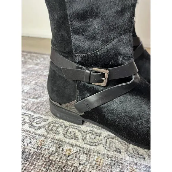 Aquatalia Marvin K Calf Hair Black Leather Riding Boots 8 Made in Italy Tall