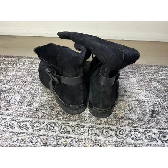 Aquatalia Marvin K Calf Hair Black Leather Riding Boots 8 Made in Italy Tall