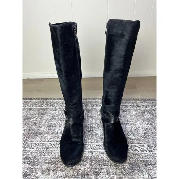 Aquatalia Marvin K Calf Hair Black Leather Riding Boots 8 Made in Italy Tall
