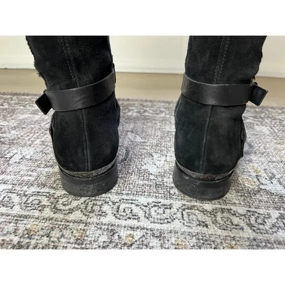 Aquatalia Marvin K Calf Hair Black Leather Riding Boots 8 Made in Italy Tall
