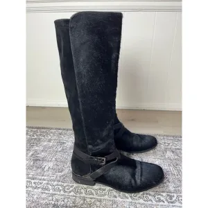 Aquatalia Marvin K Calf Hair Black Leather Riding Boots 8 Made in Italy Tall