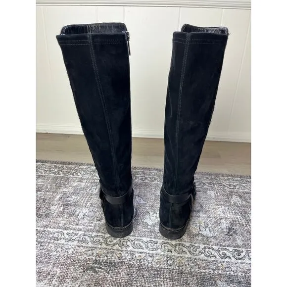 Aquatalia Marvin K Calf Hair Black Leather Riding Boots 8 Made in Italy Tall