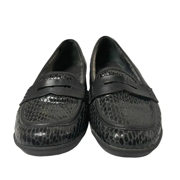 Aquatalia Snakeskin Embossed Leather Penny Loafers Driving Mocs Black Size 6