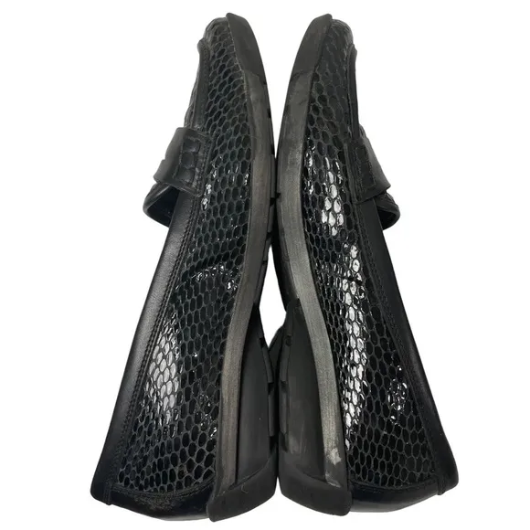 Aquatalia Snakeskin Embossed Leather Penny Loafers Driving Mocs Black Size 6