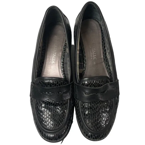 Aquatalia Snakeskin Embossed Leather Penny Loafers Driving Mocs Black Size 6