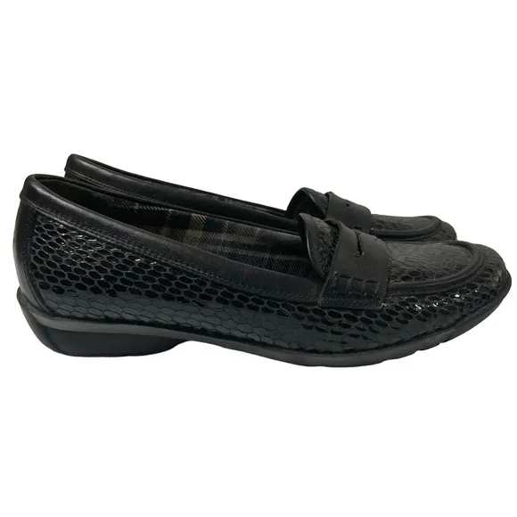 Aquatalia Snakeskin Embossed Leather Penny Loafers Driving Mocs Black Size 6