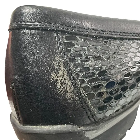 Aquatalia Snakeskin Embossed Leather Penny Loafers Driving Mocs Black Size 6