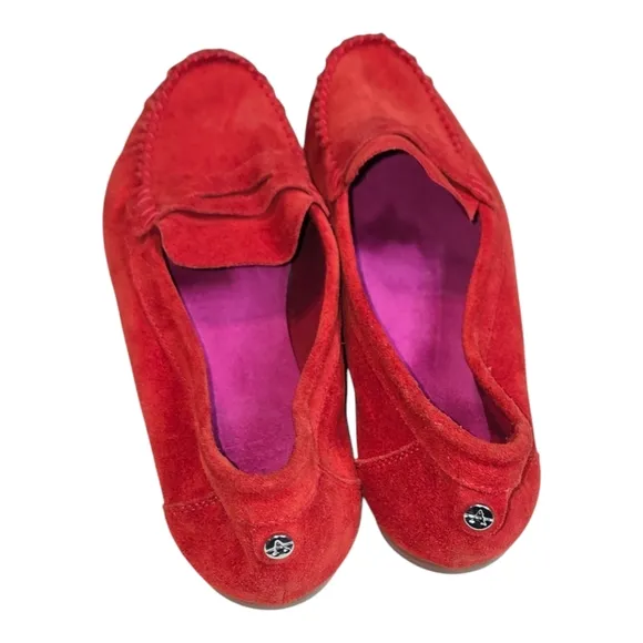 Aquatalia Suede Penny Loafers Women's 7 BRIGHT Red Pink