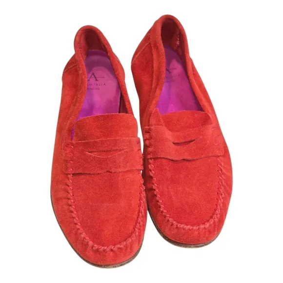 Aquatalia Suede Penny Loafers Women's 7 BRIGHT Red Pink