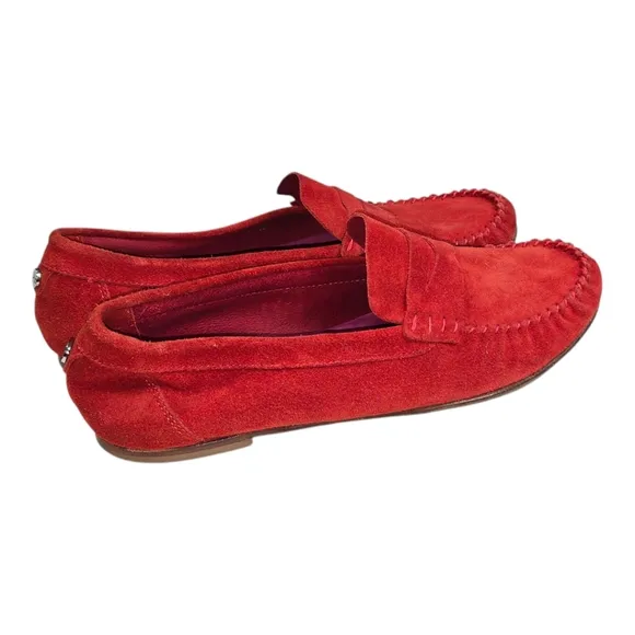 Aquatalia Suede Penny Loafers Women's 7 BRIGHT Red Pink