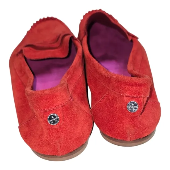 Aquatalia Suede Penny Loafers Women's 7 BRIGHT Red Pink